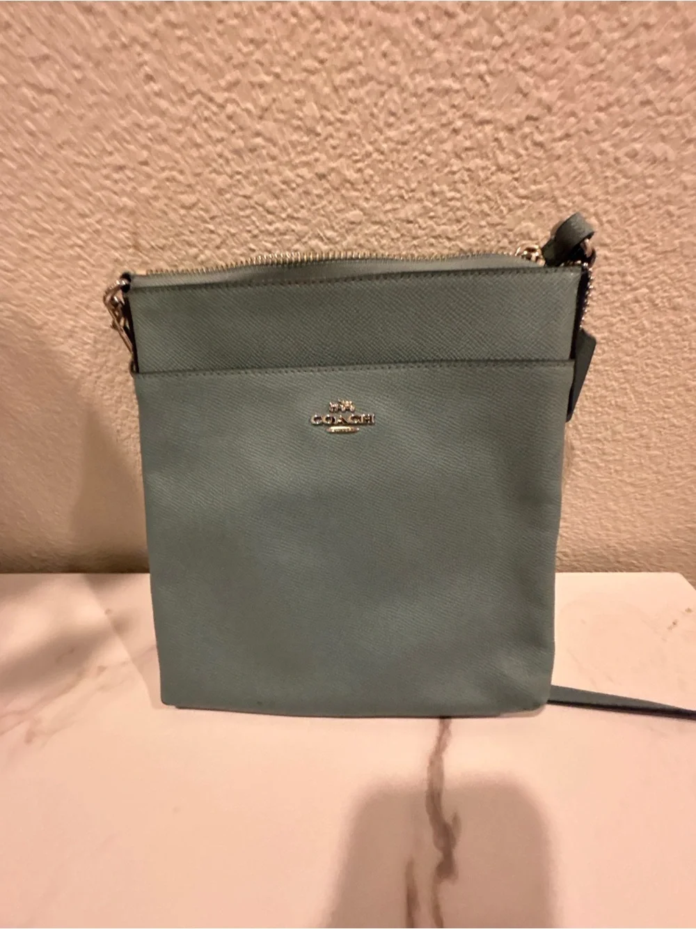 COACH Pebble Leather Crossbody in Sea Glass